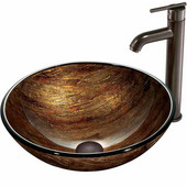  Amber Sunset Glass Vessel Sink And Faucet Set In Oil Rubbed Bronze - 16-1/2'' Diameter x 6''H