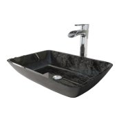  Rectangular Gray Onyx Glass Vessel Bathroom Sink Set with Niko Vessel Faucet in Chrome