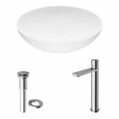 VIGO 16'' Wide Lotus Matte Stone™ Vessel Bathroom Sink and Gotham Faucet in Brushed Nickel with Pop-Up Drain