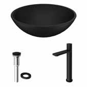VIGO 15'' Wide Black Cavalli MatteShell™ Vessel Bathroom Sink and Gotham Faucet in Matte Black with Pop-Up Drain