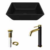 VIGO 15-3/4'' Wide Black Roma MatteShell™ Vessel Bathroom Sink and Lexington cFiber© Faucet in Matte Brushed Gold and Matte Black with Pop-Up Drain