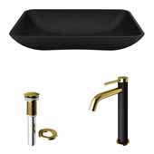 VIGO 22'' Wide Black Hadyn MatteShell™ Vessel Bathroom Sink and Lexington cFiber© Faucet in Matte Brushed Gold and Matte Black with Pop-Up Drain