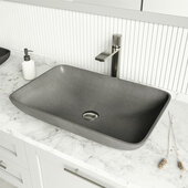 VIGO ConcretoStone™ 22'' Rectangular Vessel Bathroom Sink with Gotham Bathroom Faucet and Pop-Up Drain in Brushed Nickel, 22-1/4'' W x 14-9/16'' D x 4-3/4'' H