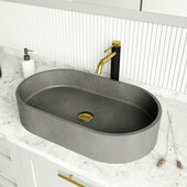 VIGO ConcretoStone™ Collection 23-5/8'' Oval Vessel Bathroom Sink with Lexington Bathroom Faucet and Pop-Up Drain in Matte Brushed Gold, 23-5/8'' W x 13-3/4'' D x 4-3/4'' H