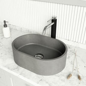 VIGO ConcretoStone™ Collection 15-3/4'' Oval Vessel Bathroom Sink with Lexington Bathroom Faucet and Pop-Up in Chrome, 15-3/4'' W x 11'' D x 4-3/4'' H