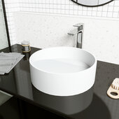 VIGO Montauk Collection Round MatteStone™ Vessel Bathroom Sink with Norfolk Bathroom Faucet and Pop-Up Drain in Chrome, 15-1/8'' Diameter x 4-7/8'' H