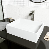 VIGO Bryant Collection Rectangular MatteStone™ Vessel Bathroom Sink with Niko Bathroom Faucet in Brushed Nickel, 17-1/8'' W x 13-1/8'' D x 4-3/4'' H