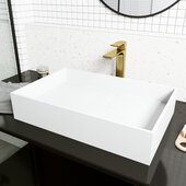 VIGO Bryant Grand Collection Rectangular MatteStone™ Vessel Bathroom Sink with Norfolk Bathroom Faucet and Pop-Up Drain in Matte Brushed Gold, 23-1/4'' W x 15-1/8'' D x 4-3/4'' H