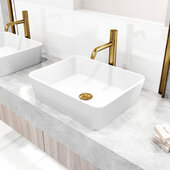 VIGO Marigold MatteStone™ Collection Vessel Bathroom Sink with Apollo Bathroom Faucet and Pop-Up Drain in Matte Brushed Gold, 17-3/4'' W x 14-3/8'' D x 5'' H