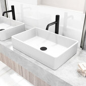 VIGO Magnolia MatteStone™ Collection Vessel Bathroom Sink with Apollo Bathroom Faucet and Pop-Up Drain in Matte Black, 21-1/4'' W x 13-7/8'' D x 4-3/4'' H