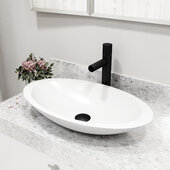 VIGO Wisteria MatteStone™ Collection Vessel Bathroom Sink with Ashford Bathroom Faucet and Pop-Up Drain in Matte Black, 23-1/8'' W x 13-1/2'' D x 3-7/8'' H