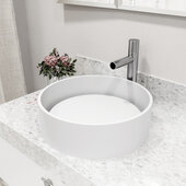 VIGO Anvil MatteStone™ Collection Vessel Bathroom Sink with Ashford Bathroom Faucet and Pop-Up Drain in Brushed Nickel, 16'' W x 16'' D x 5'' H