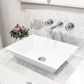 VIGO Vinca MatteStone™ Collection Vessel Bathroom Sink with Cass Wall Mount Bathroom Faucet and Pop-Up Drain in Chrome, 18'' W x 13-3/4'' D x 4-5/8'' H