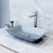 VIGO Sottlie MatteShell™ Collection Blue Vessel Bathroom Sink with Gotham Bathroom Faucet and Pop-up Drain in Brushed Nickel, 18-1/8'' W x 13'' D x 4-1/8'' H