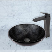  16-1/2''Dia. Gray Onyx Glass Vessel Sink and Blackstonian Faucet Set in Matte Black Finish