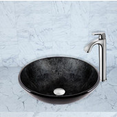  16-1/2''Dia. Gray Onyx Glass Vessel Sink and Linus Faucet Set in a Chrome Finish