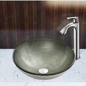  16-1/2''Dia. Simply Silver Glass Vessel Sink and Linus Faucet Set in Chrome