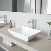  Vinca Matte Stone Vessel Bathroom Sink Set with Amada Faucet in Brushed Nickel, 18-1/8'' W x 13-3/4'' D x 4-1/2'' H