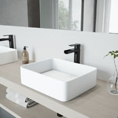  18'' Wide Jasmine Matte Stone Vessel Bathroom Sink Set with Amada Faucet in Matte Black