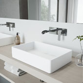  Magnolia Matte Stone Vessel Bathroom Sink Set with Cornelius Wall Mount Faucet in Chrome, 21-1/4'' W x 13-1/16'' D x 4-3/4'' H