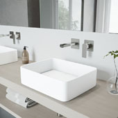  18'' Wide Jasmine Matte Stone Vessel Bathroom Sink Set with Atticus Wall Mount Faucet in Brushed Nickel