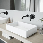  Magnolia Matte Stone Vessel Bathroom Sink Set with Olus Wall Mount Faucet in Matte Black, 21-1/4'' W x 13-1/16'' D x 4-3/4'' H
