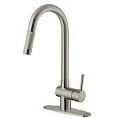  Pull-Out Spray Kitchen Faucet with Deck Plate, Stainless Steel Finish, 17-5/8''H