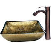  Rectangular Copper Vessel Sink and Bronze Faucet, Oil Rubbed Bronze Finish, 21-3/4''W x 14-1/4''D x 3-3/4''H