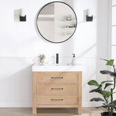  Leon 36'' W Freestanding Single Bathroom Vanity Set in Fir Wood Brown with Lightning White Composite Sink Top, and Mirror