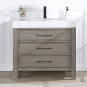  Leon 36'' W Freestanding Single Bathroom Vanity in Fir Wood Grey with Lightning White Composite Sink Top, 36'' W x 22'' D x 34'' H