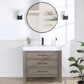  Leon 36'' W Freestanding Single Bathroom Vanity Set in Fir Wood Grey with Lightning White Composite Sink Top, and Mirror, 36'' W x 22'' D x 34'' H