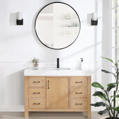  Leon 48'' W Freestanding Single Bathroom Vanity Set in Fir Wood Brown with Lightning White Composite Sink Top, and Mirror