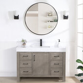  Leon 48'' W Freestanding Single Bathroom Vanity Set in Fir Wood Grey with Lightning White Composite Sink Top, and Mirror, 48'' W x 22'' D x 34'' H