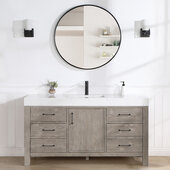  Leon 60'' W Freestanding Single Bathroom Vanity Set in Fir Wood Grey with Lightning White Composite Sink Top, and Mirror, 60'' W x 22'' D x 34'' H