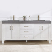  Leon 72'' W Freestanding Double Bathroom Vanity in Fir Wood White with Reticulated Grey Composite Sink Top, 72'' W x 22'' D x 34'' H