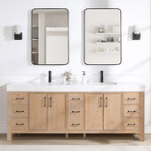  Leon 84'' W Freestanding Double Bathroom Vanity Set in Fir Wood Brown with Lightning White Composite Sink Top and Mirrors