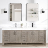  Leon 84'' W Freestanding Double Bathroom Vanity Set in Fir Wood Grey with Lightning White Composite Sink Top and Mirrors, 84'' W x 22'' D x 34'' H