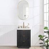  Cadiz 24'' W Freestanding Single Bathroom Vanity Set in Fir Wood Black with Lightning White Composite Top, Sink, and Mirror