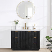 Cadiz 48'' W Freestanding Single Bathroom Vanity Set in Fir Wood Black with Lightning White Composite Top, Sink, and Mirror