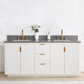  Cadiz 72'' W Freestanding Double Bathroom Vanity in Fir Wood White with ReticulatedGrey Composite Top and Sinks, 72'' W x 22'' D x 34'' H