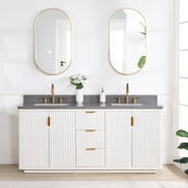  Cadiz 72'' W Freestanding Double Bathroom Vanity Set in Fir Wood White with ReticulatedGrey Composite Top, Sinks, and Mirrors