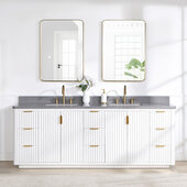  Cadiz 84'' W Freestanding Double Bathroom Vanity Set in Fir Wood White with ReticulatedGrey Composite Top, Sinks, and Mirrors