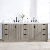  Cadiz 84'' W Freestanding Double Bathroom Vanity in Fir Wood Grey with Lighting White Composite Top and Sinks, 84'' W x 22'' D x 34'' H