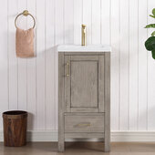  Gela 18'' W Freestanding Single Sink Bathroom Vanity in Fir Wood Grey with Drop-In White Ceramic Basin, 18-1/8'' W x 15-13/16'' D x 34-1/2'' H