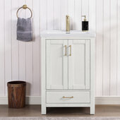  Gela 24'' W Freestanding Single Sink Bathroom Vanity in Fir Wood White with Drop-In White Ceramic Basin, 23-5/8'' W x 19-11/16'' D x 35'' H