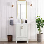 Gela 24'' W Freestanding Single Sink Bathroom Vanity Set in Fir Wood White with Drop-In White Ceramic Basin and Mirror