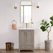  Gela 24'' W Freestanding Single Sink Bathroom Vanity Set in Fir Wood Grey with Drop-In White Ceramic Basin and Mirror