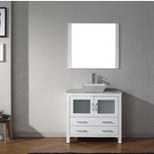  Dior 36'' Single Bathroom Vanity Set in White, Italian Carrara White Marble Top with Square Vessel Sink, Faucet Available in 2 Finishes, Mirror Included