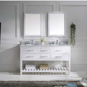  Caroline Estate 60'' Double Bathroom Vanity Set in White, Dazzle White Quartz Top with Round Sinks, Brushed Nickel Faucets, Double Mirrors Included