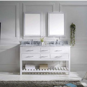  Caroline Estate 60'' Double Bathroom Vanity Set in White, Italian Carrara White Marble Top with Square Sinks, Available with Optional Faucets, Double Mirrors Included